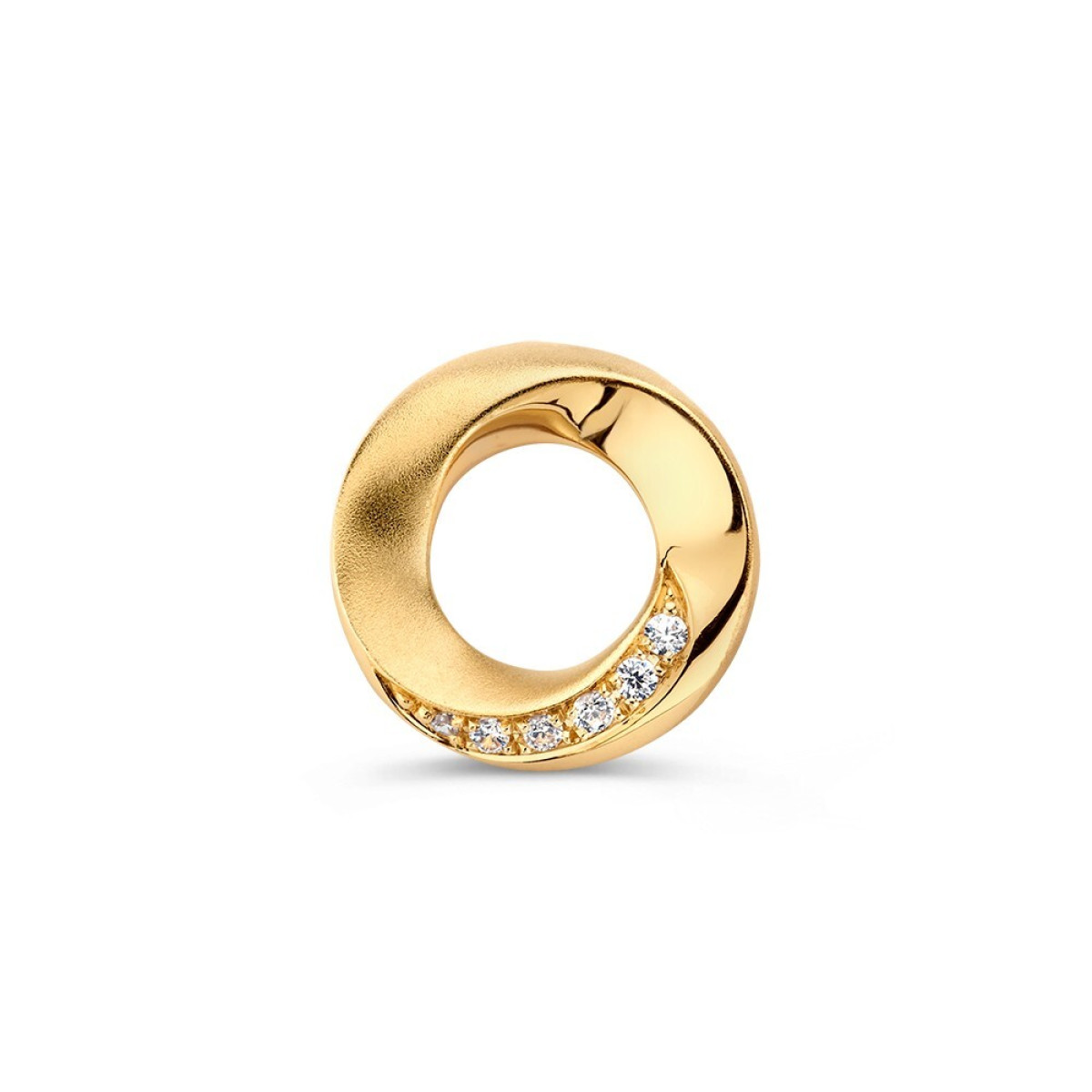 Ronde 14-karaat gouden hanger met transparante zirkonia - Diameter 13 mm