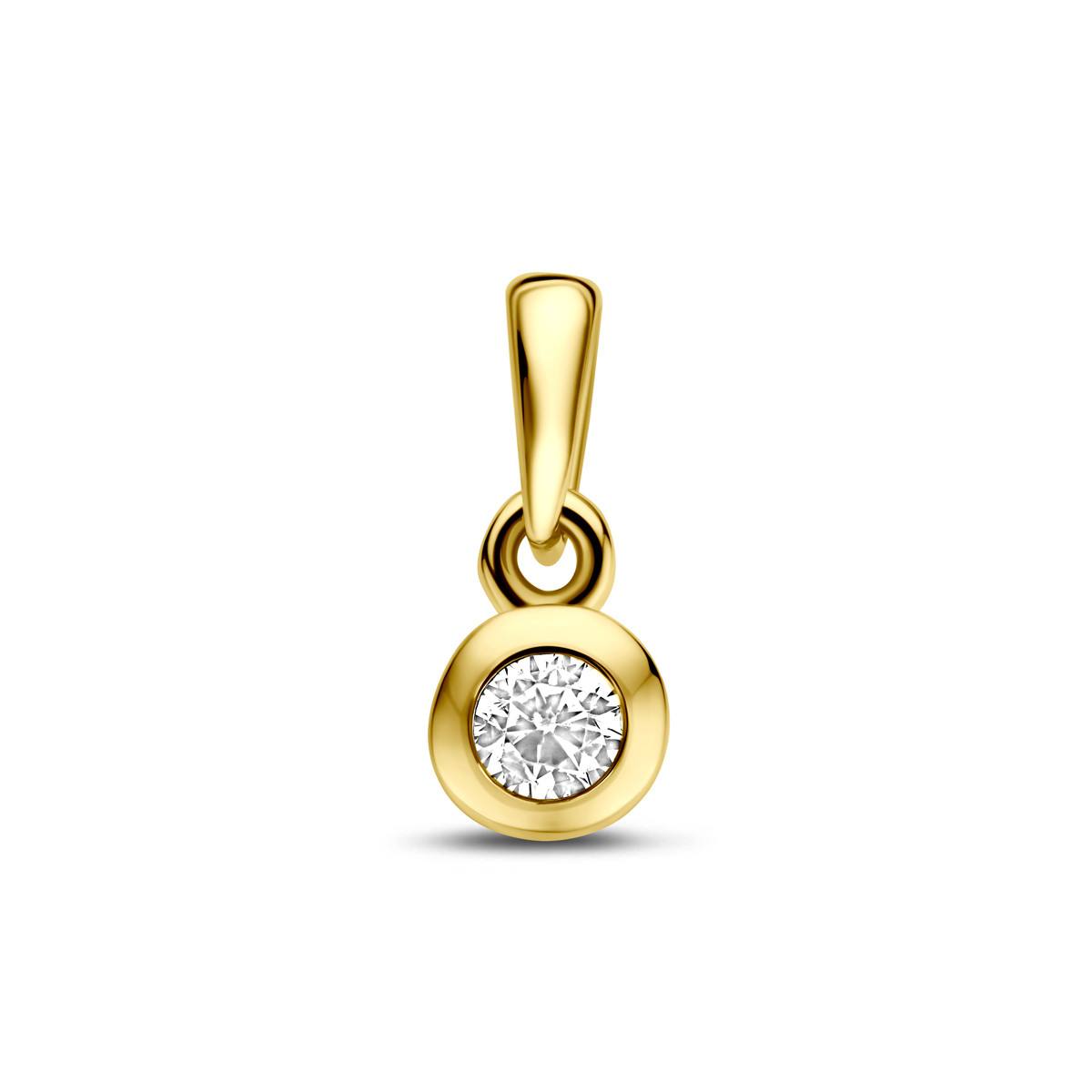 Ronde gouden hanger 14-karaat met transparante zirkonia 4.5 mm breed - Hoogte 11 mm