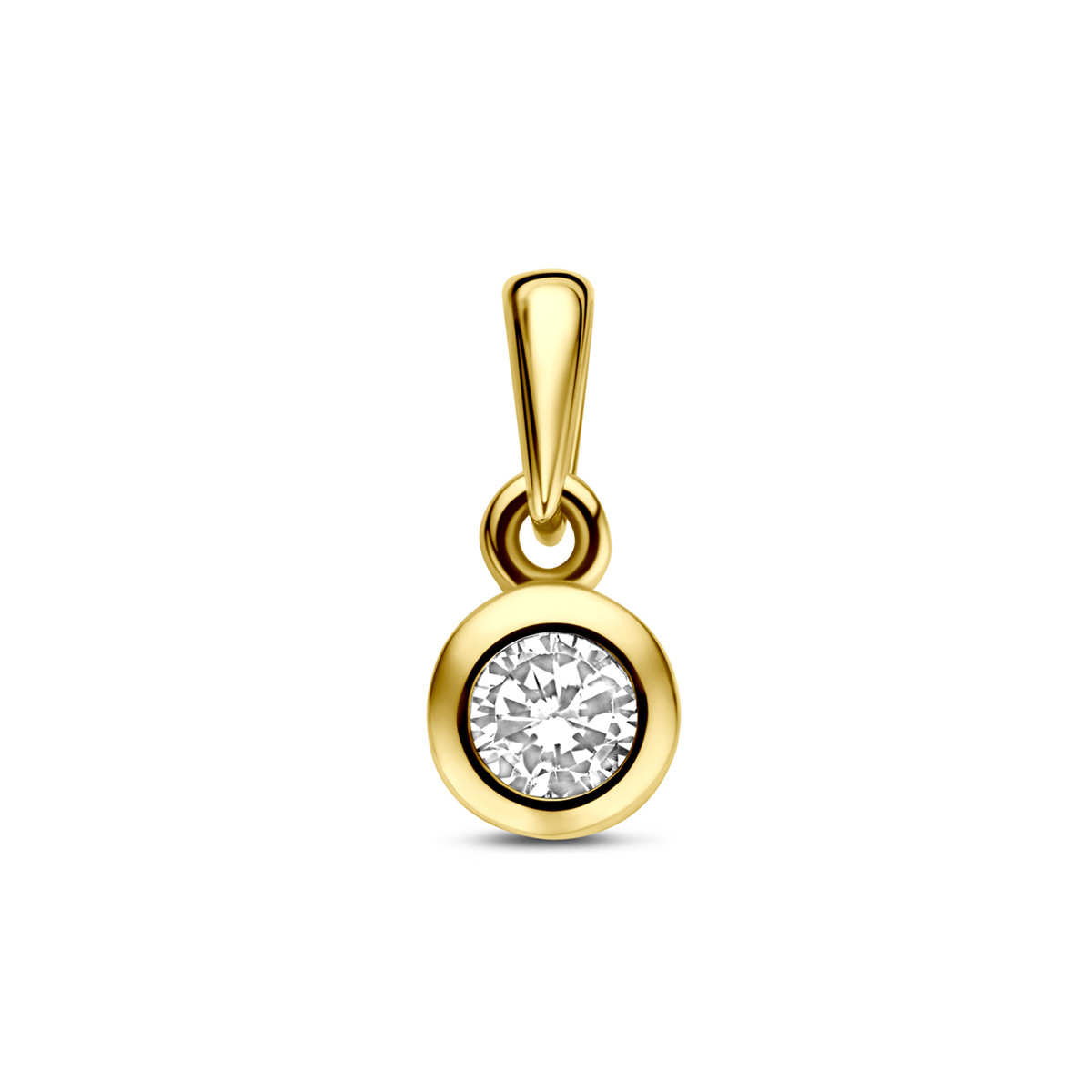 Ronde gouden hanger 14-karaat met transparante zirkonia 5.5 mm breed - Hoogte 11 mm