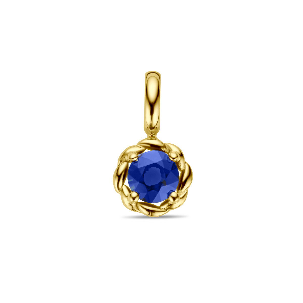 Ronde gouden hanger met saffier 3.5 mm - 5.5 mm x 10.5 mm