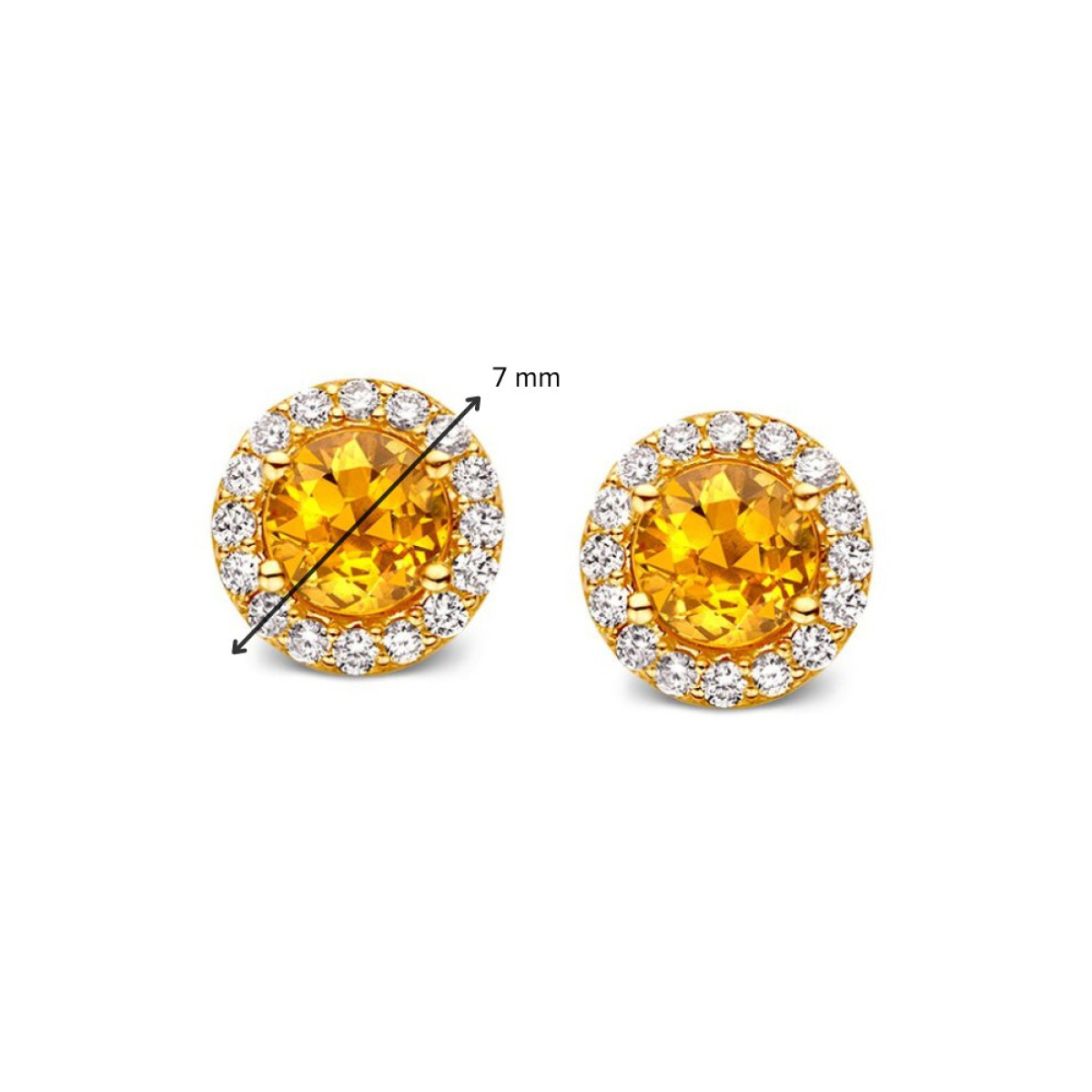 Ronde gouden oorknopjes met oranje saffier 0.90 crt en diamanten 0.22 crt - Diameter 7 mm