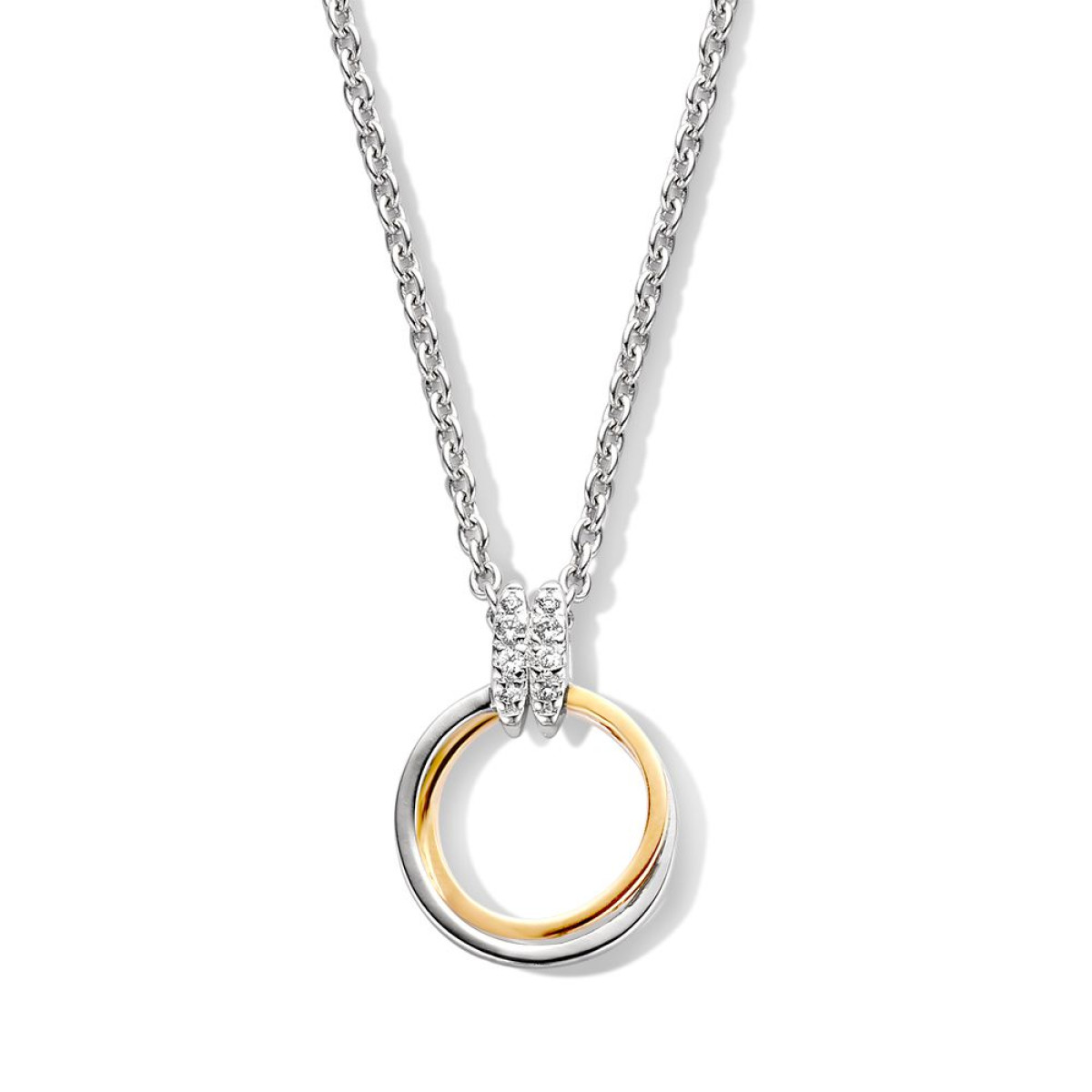 Ronde hanger van zilver en goud met schitterend zirkonia