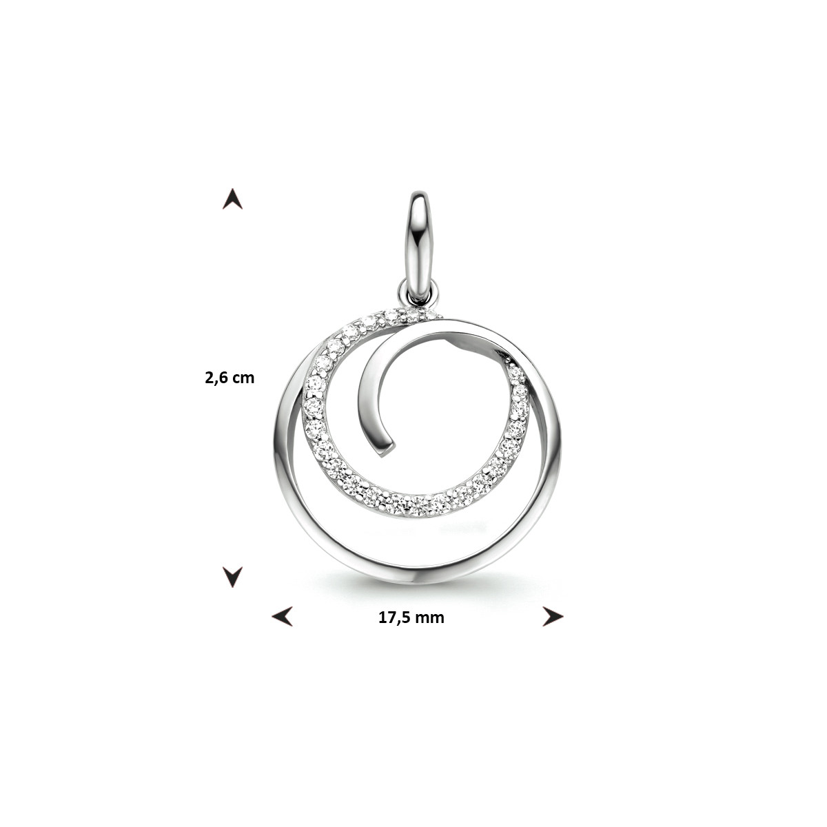 Ronde spiraal hanger met zirkonia's - 26 x 17.5 mm