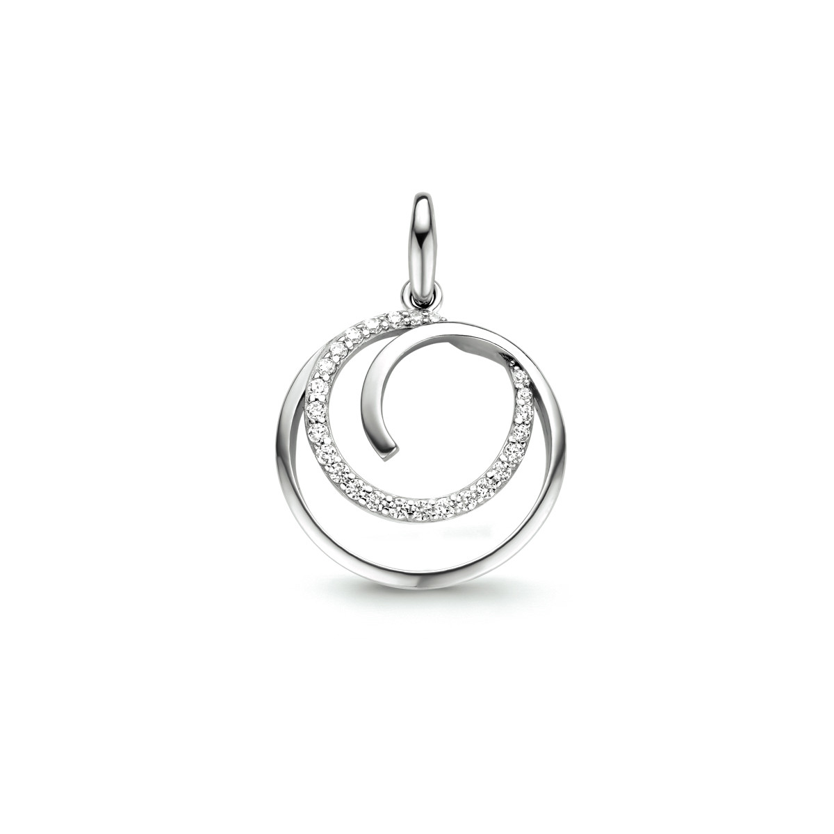 Ronde spiraal hanger met zirkonia's - 26 x 17.5 mm