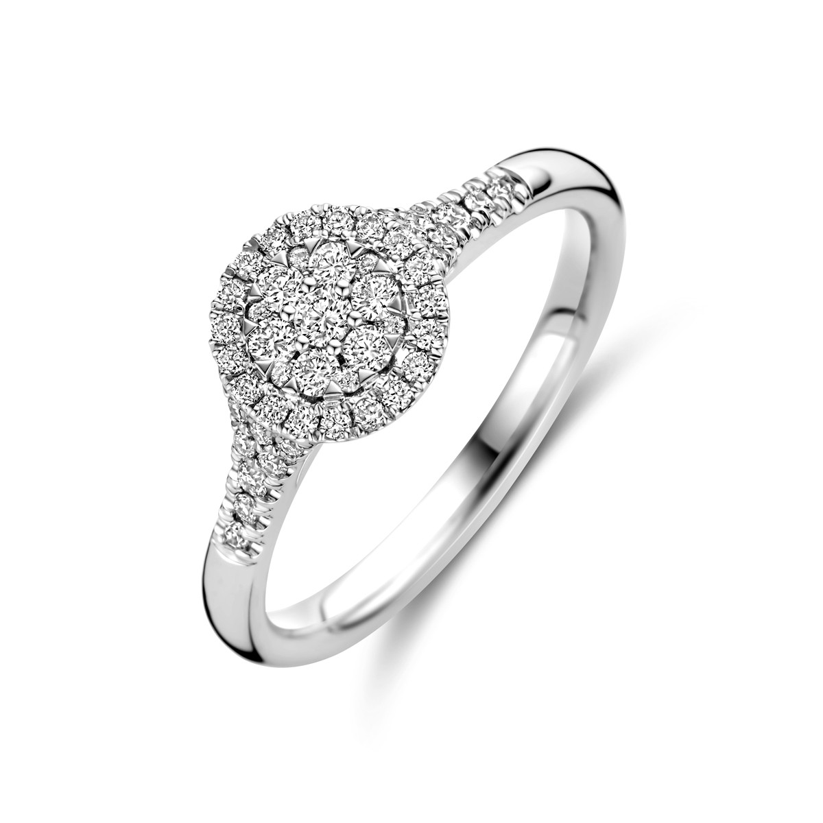 Ronde witgouden ring met diamant 0.36 crt
