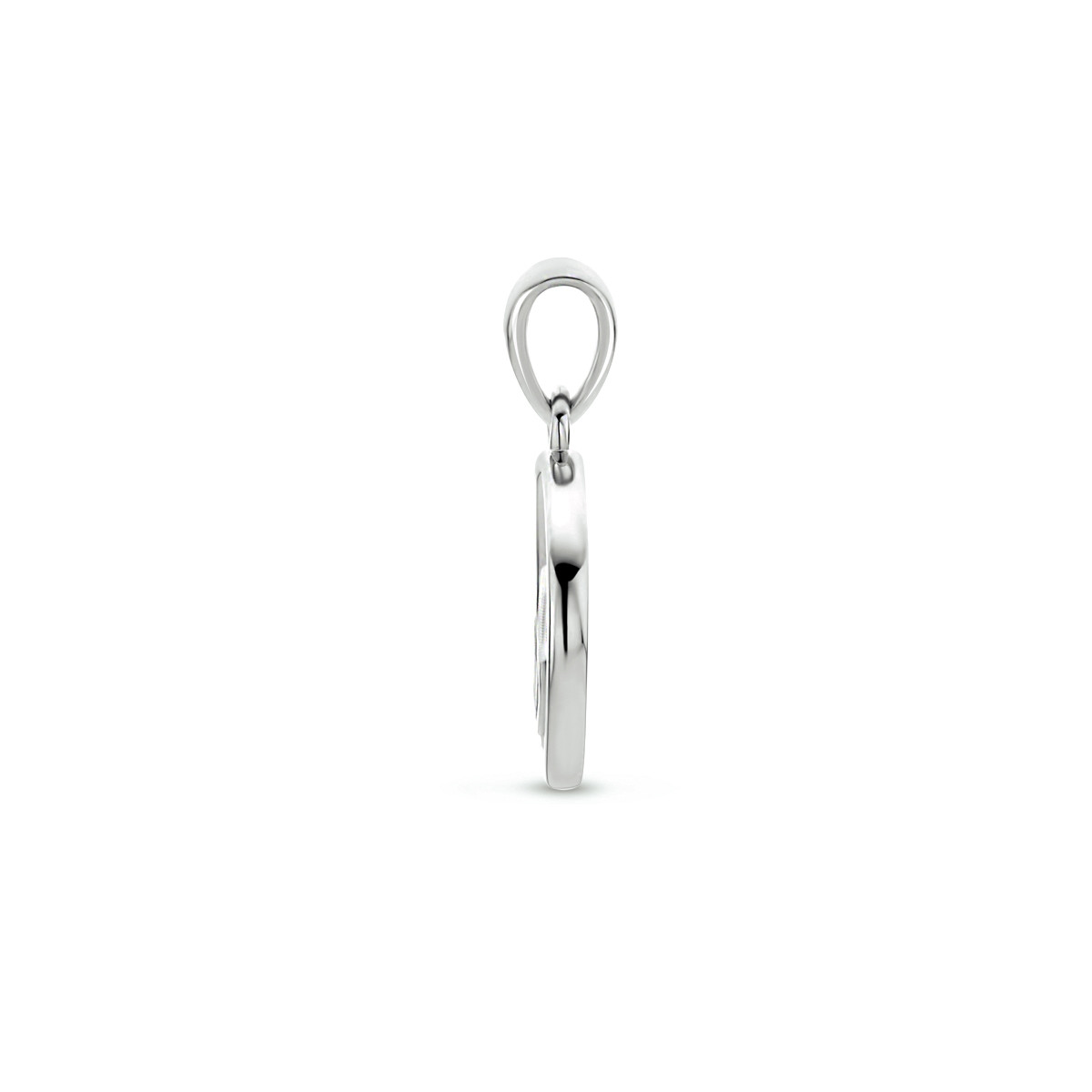 Ronde zilveren hanger met hartjes en zirkonia's - Diameter 12 mm