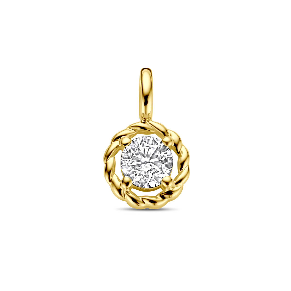 Ronde zirkonia hanger van 14-karaat goud - 7.5 mm x 12 mm