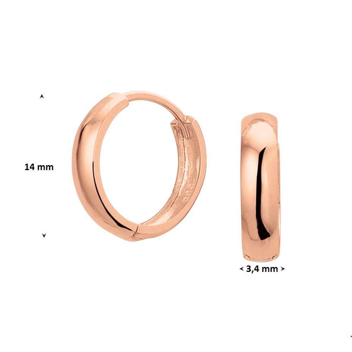 Rosé gouden creolen 14 mm x 3,5 mm