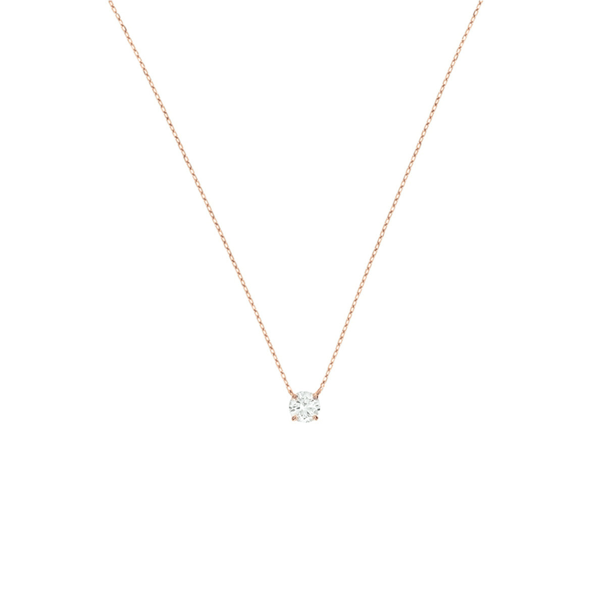 Roségouden 14-karaat ketting met ronde transparante zirkonia - Lengte 40-42-44 cm