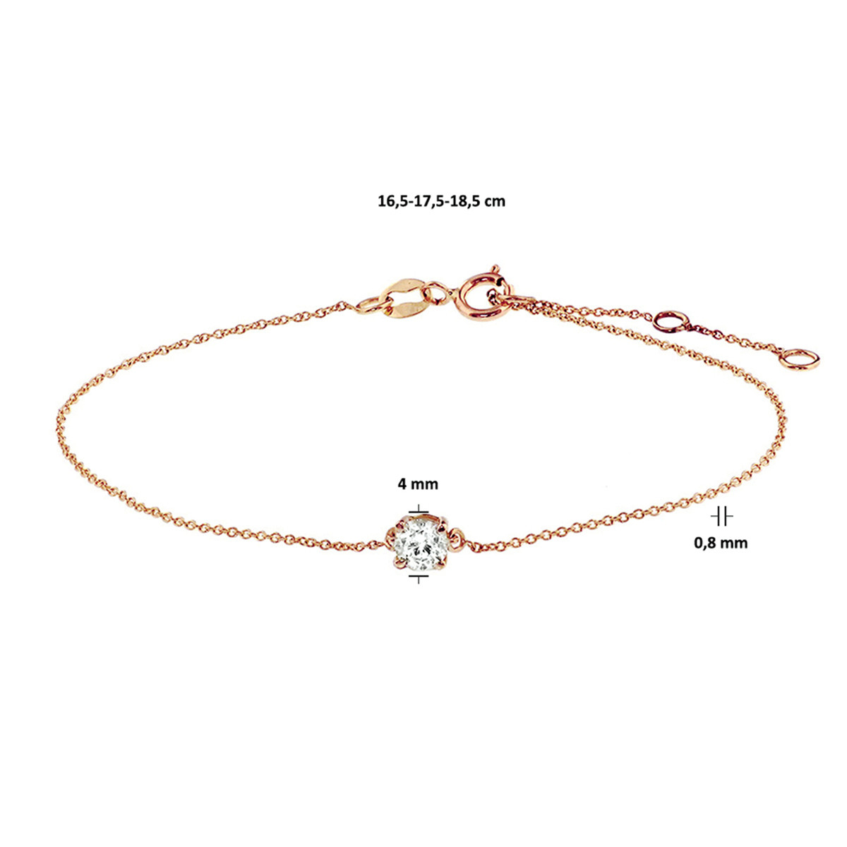 Rosegouden anker armbandje met zirkonia - Lengte 16.5 - 17.5 - 18.5 cm