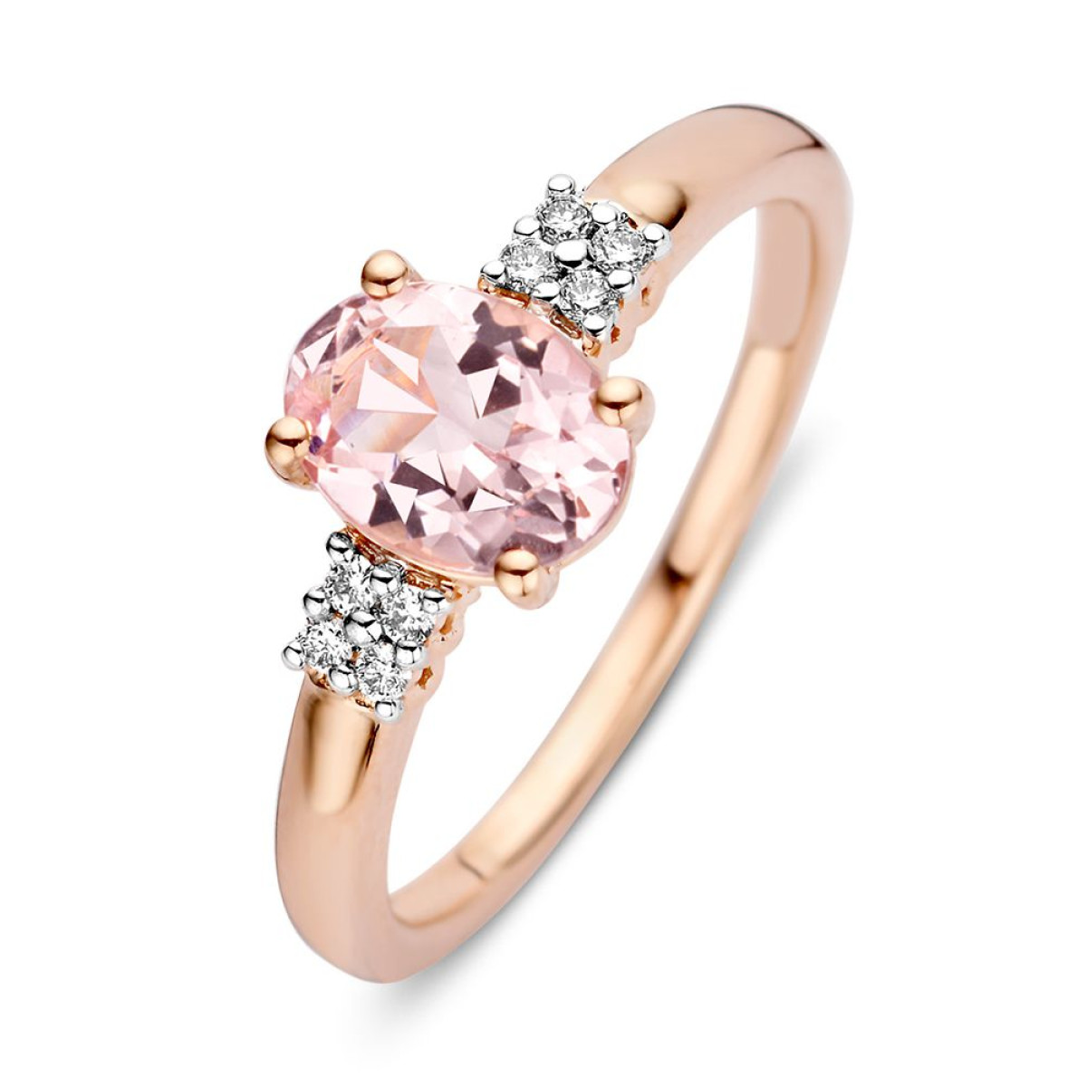 Roségouden damesring met morganiet en diamant 8 mm