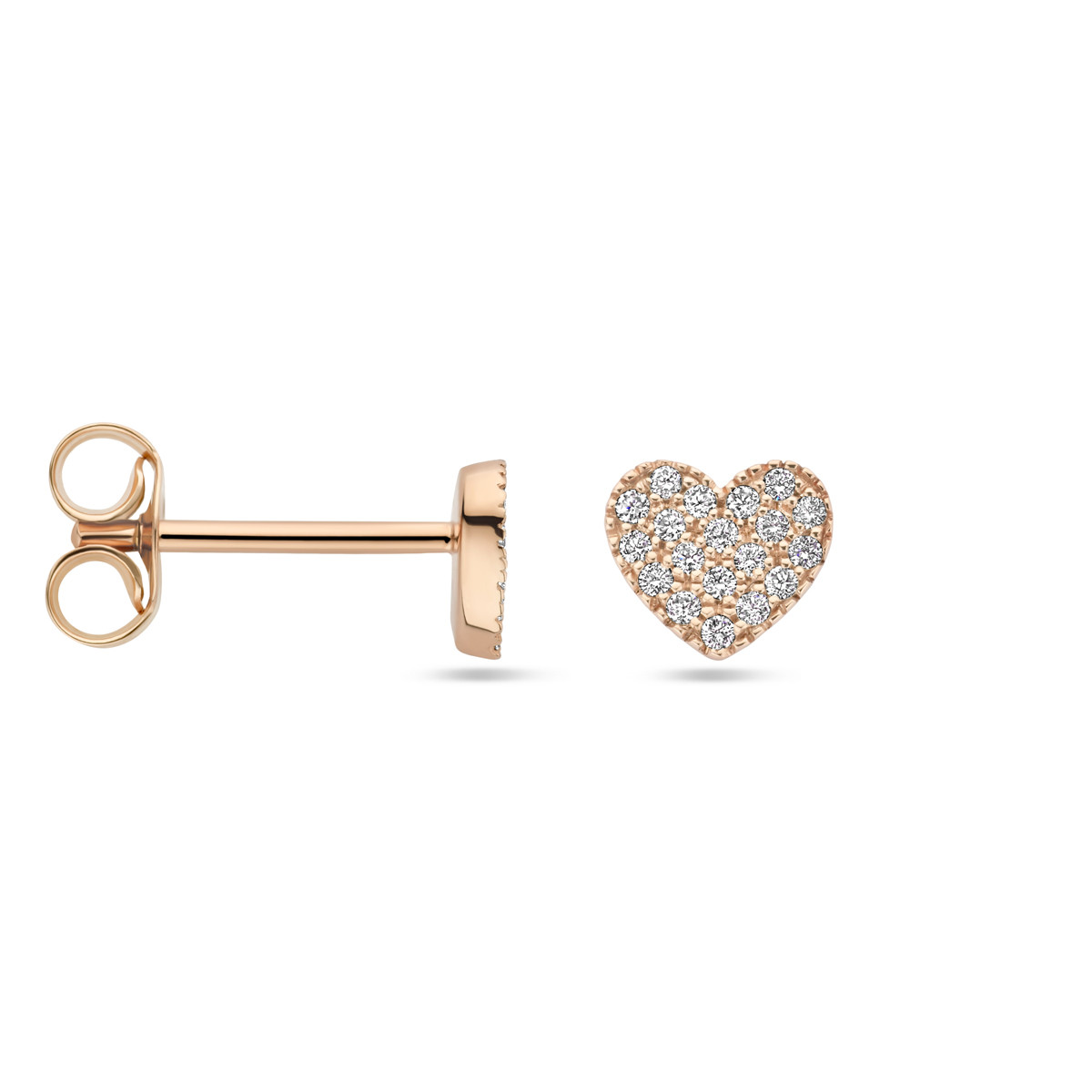 Roségouden hartjes oorknopjes ingezet met diamanten 0.11 crt - 6 mm x 5 mm