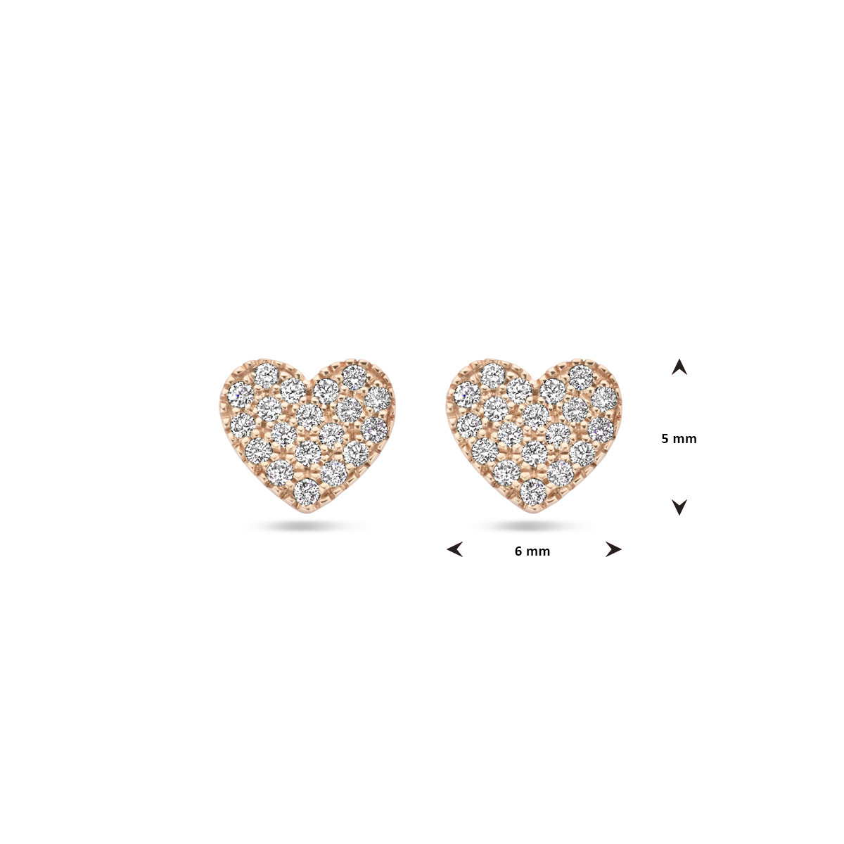 Roségouden hartjes oorknopjes ingezet met diamanten 0.11 crt - 6 mm x 5 mm