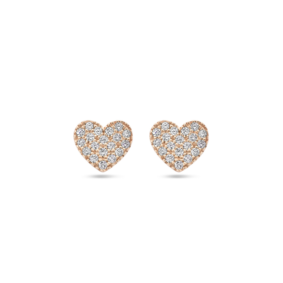Roségouden hartjes oorknopjes ingezet met diamanten 0.11 crt - 6 mm x 5 mm