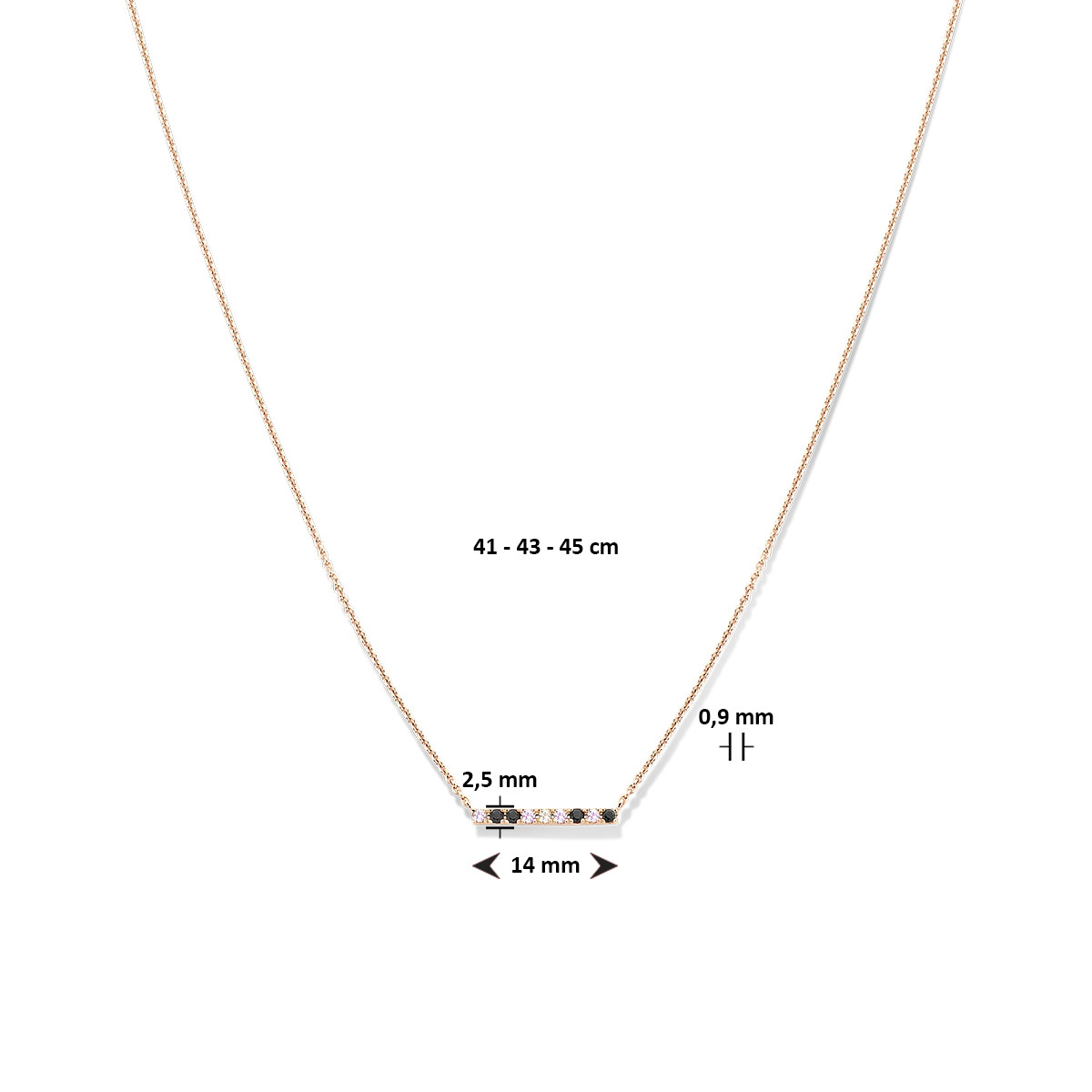 Roségouden ketting met edelstenen - Lengte 41 - 43 - 45 cm