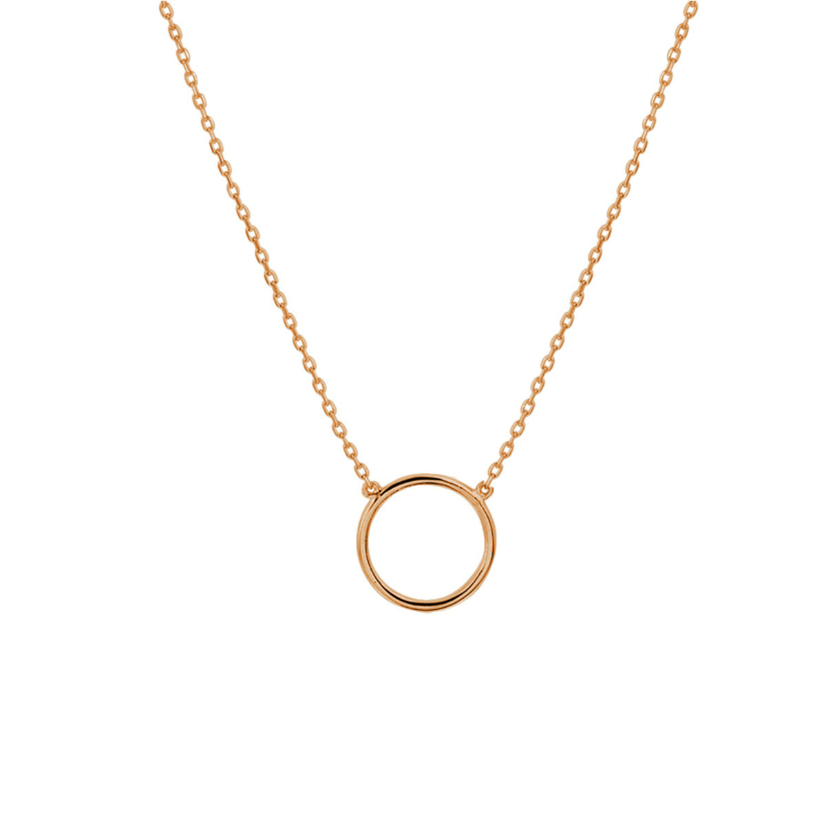 Roségouden ketting met open ronde hanger van 9.5 mm - Lengte 40-42-44 cm