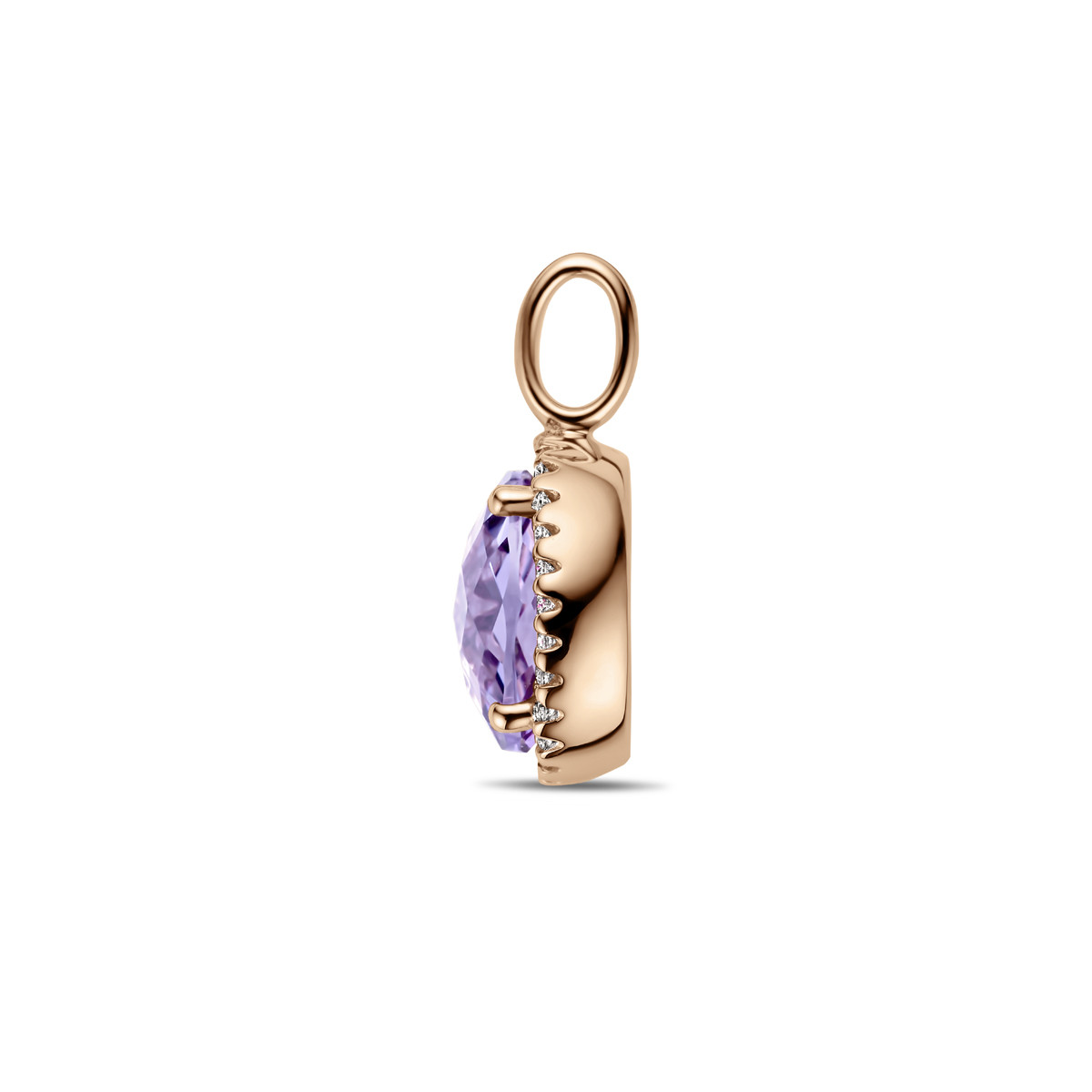 Roségouden ovale hanger met paarse amethist en diamant 0.10 crt - 9.5 mm x 17.5 mm
