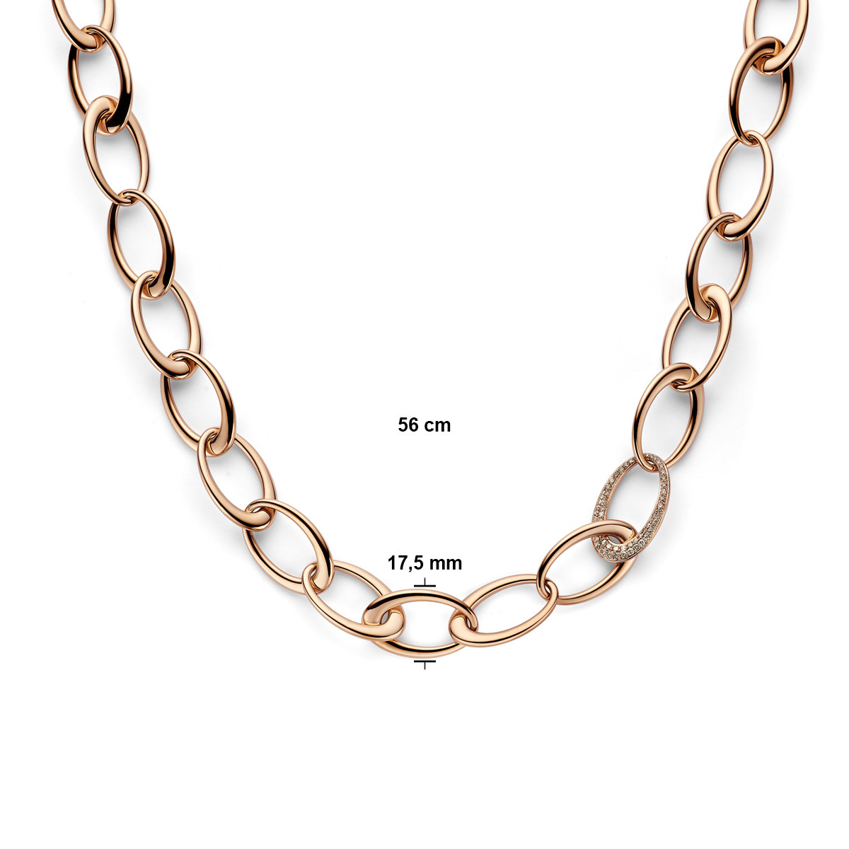 Roségouden schakelketting met 1.7 crt bruine diamant - Lengte 56 cm