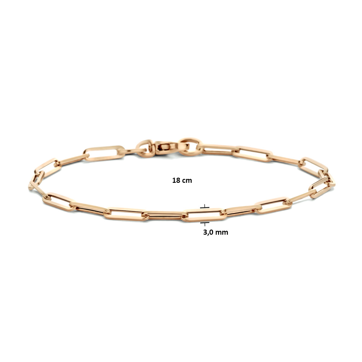 Rosegouden vierkante buis paperclip armband - Lengte 18 cm
