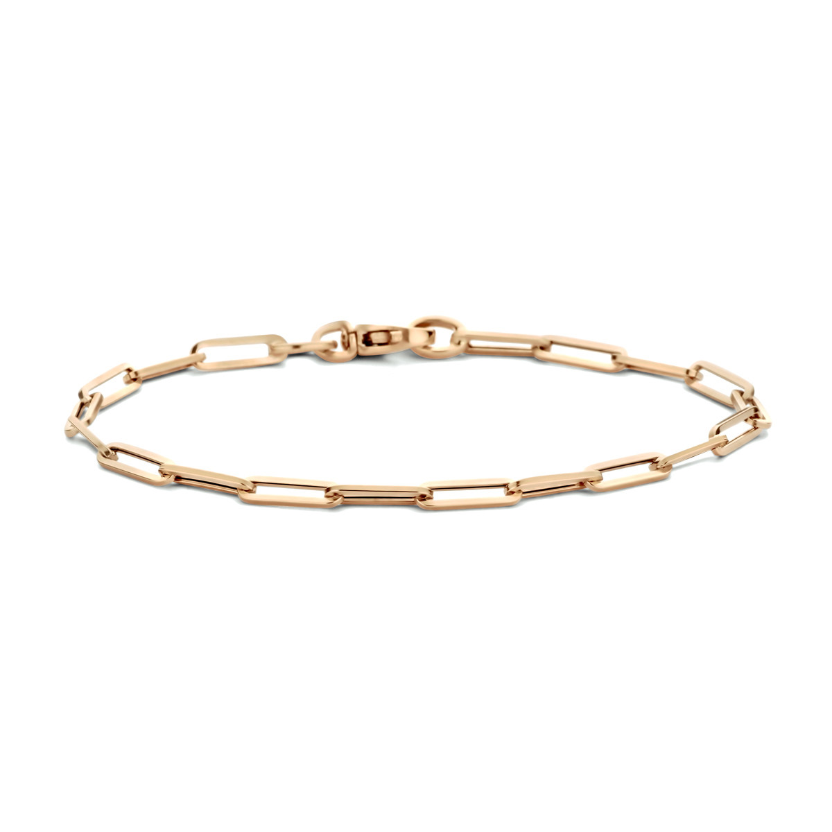 Rosegouden vierkante buis paperclip armband - Lengte 18 cm