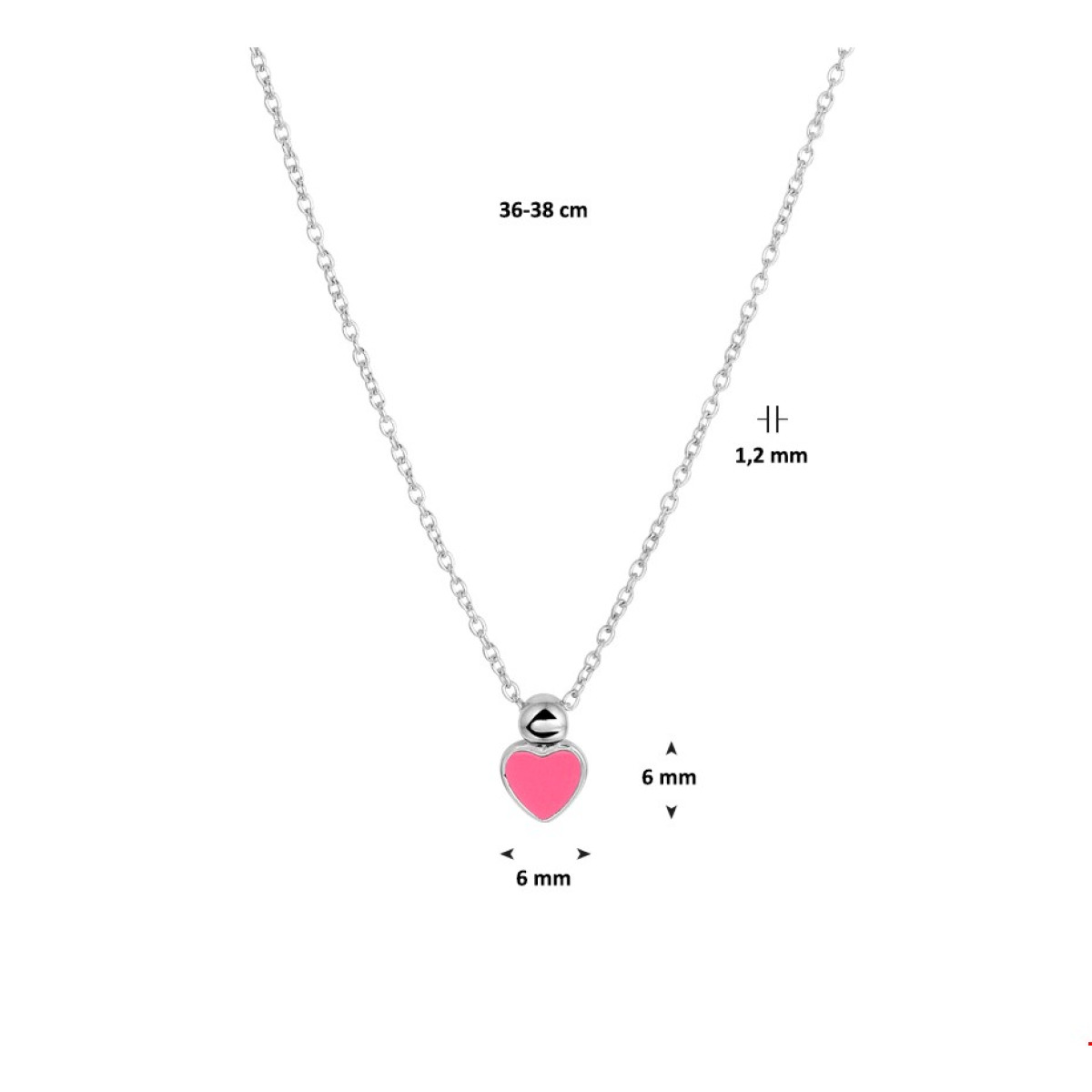 Roze emaille zilveren hartjes ketting 38 cm 1.2 mm
