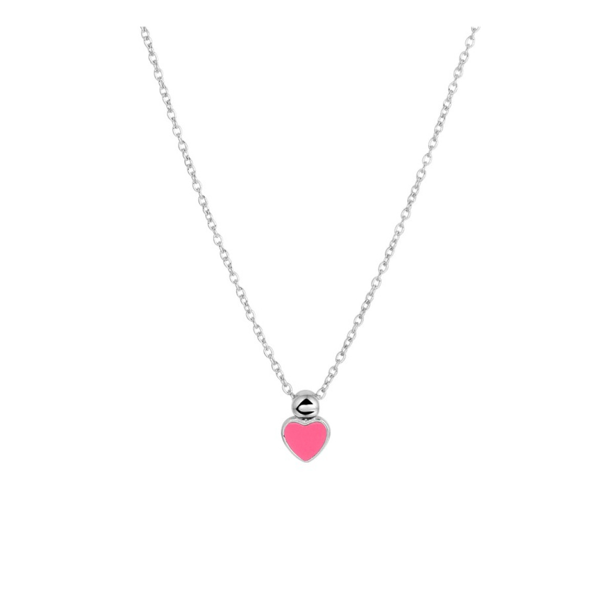 Roze emaille zilveren hartjes ketting 38 cm 1.2 mm