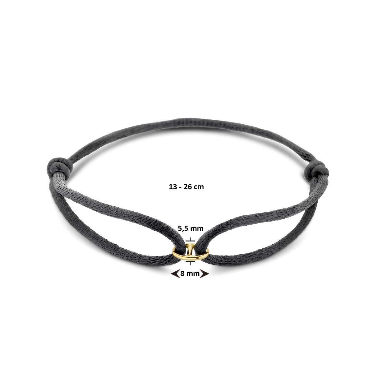 Satijnen armband voor dames 8 mm breed met gouden element - Lengte 13-26 cm