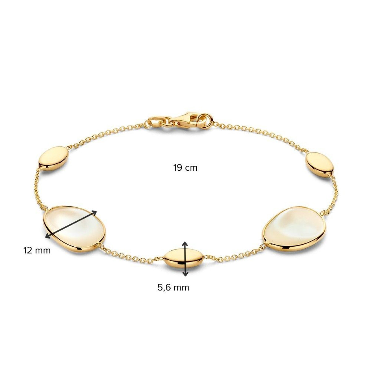 Schakelarmband van 14-karaat goud met parelmoer en ovalen - Lengte 19 cm