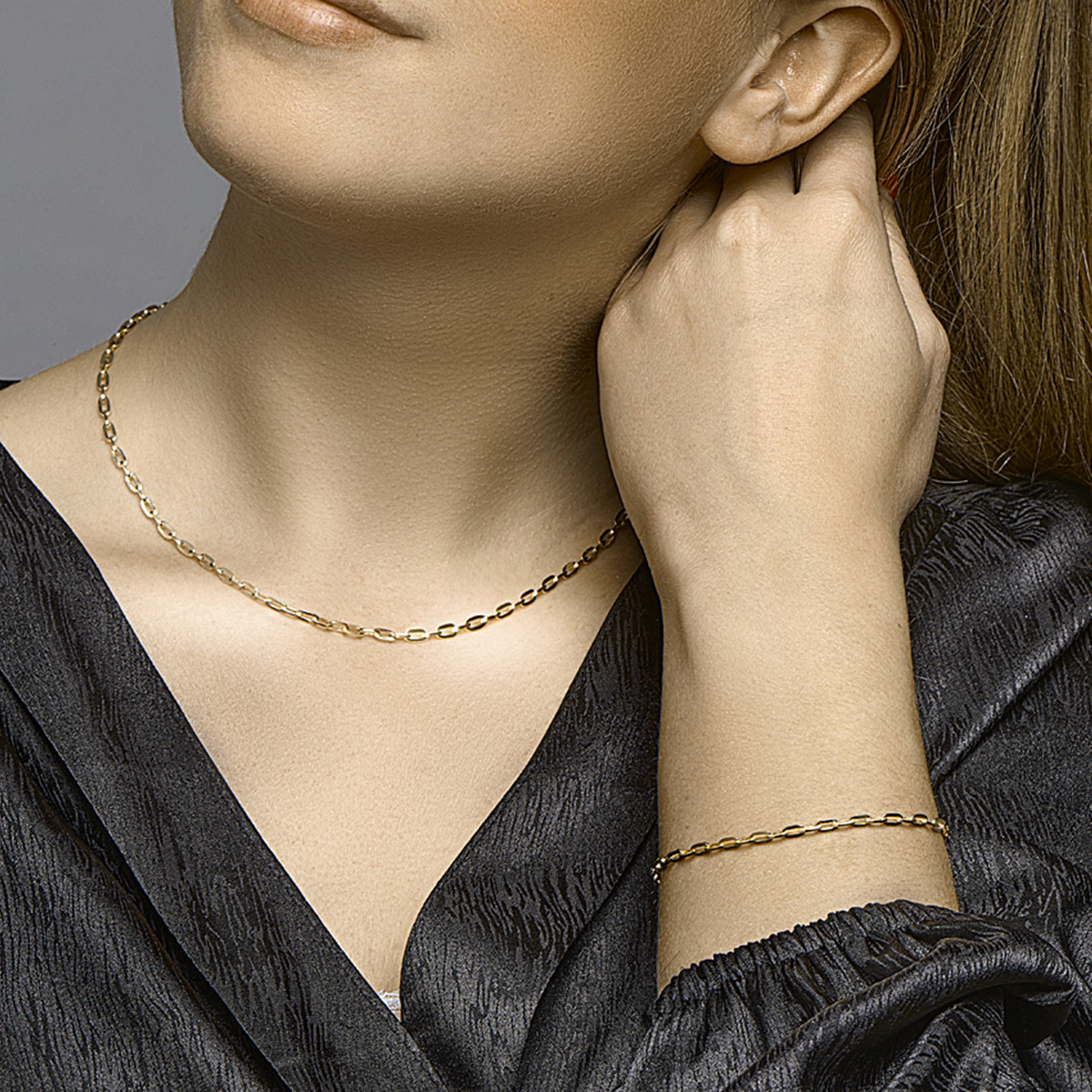 Zilgold schakelketting met ankerschakel 3 mm - lengte 45 cm