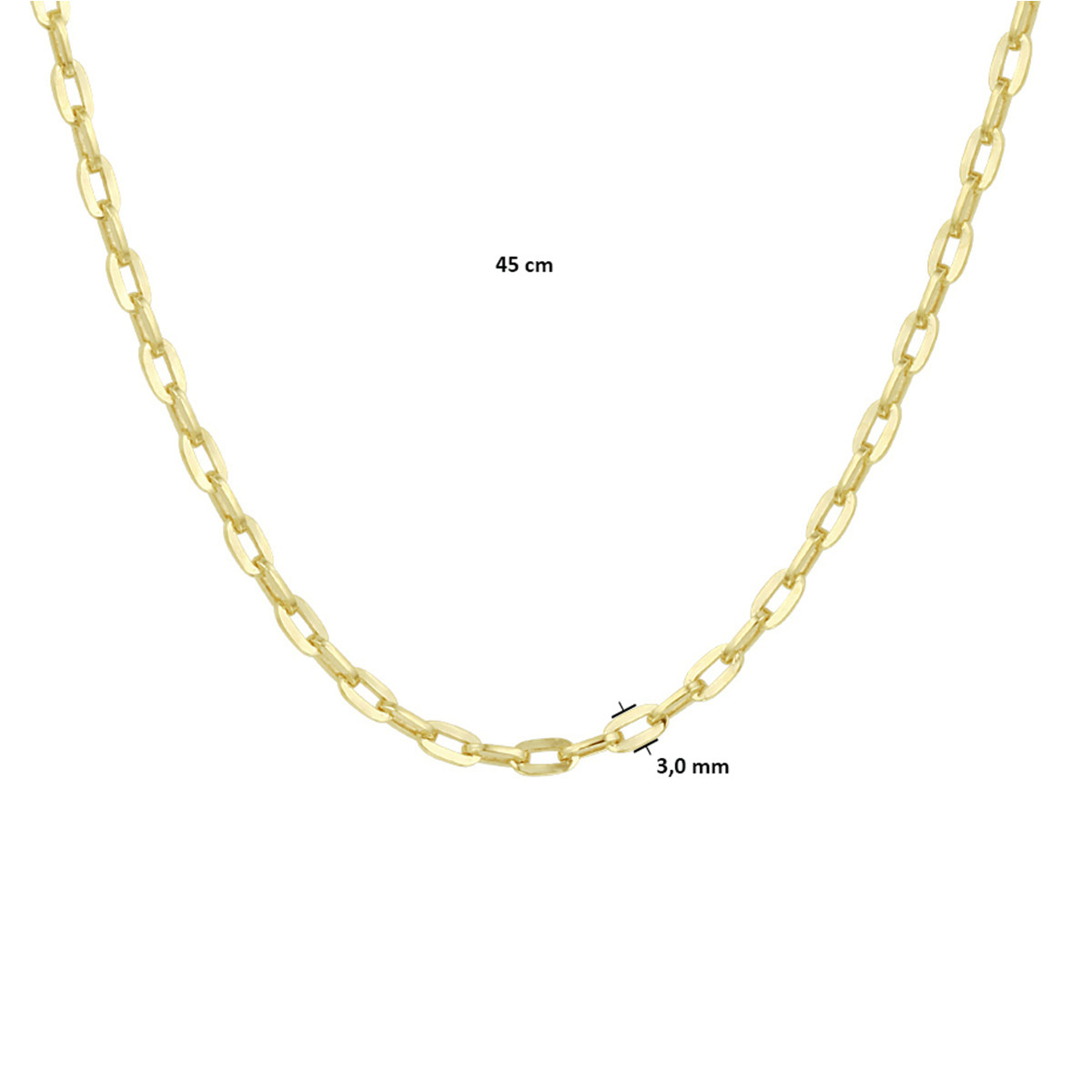 Zilgold schakelketting met ankerschakel 3 mm - lengte 45 cm
