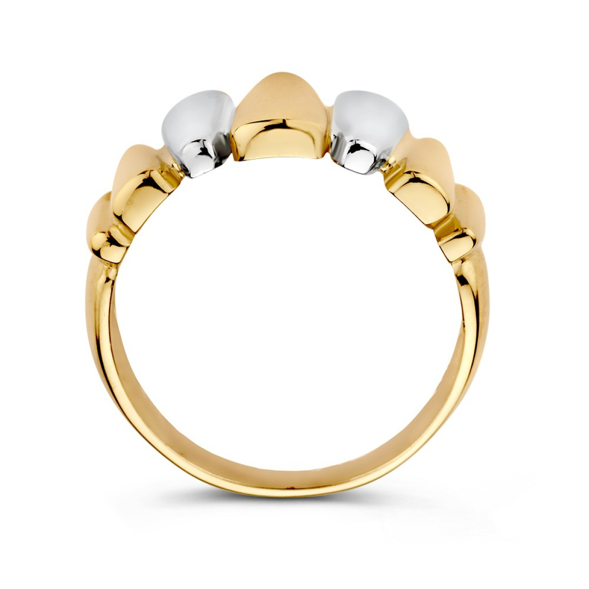 Schakelring met 14-karaat gouden en witgouden schakels van 11.5 mm breed
