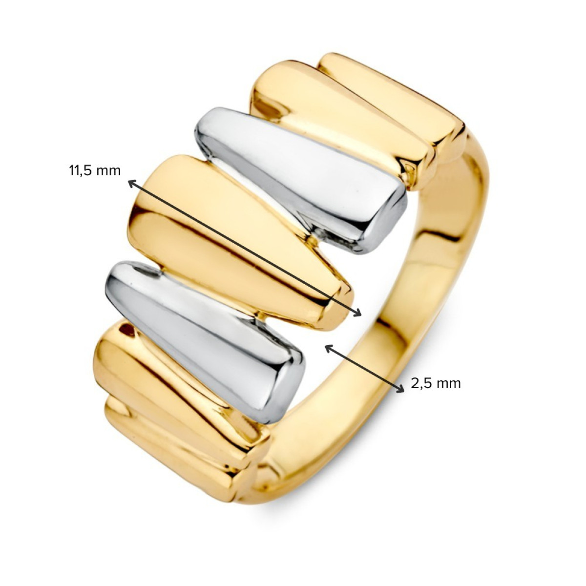 Schakelring met 14-karaat gouden en witgouden schakels van 11.5 mm breed