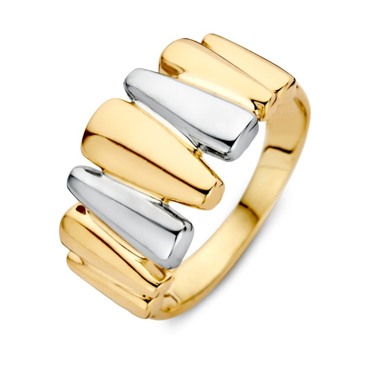 Schakelring met 14-karaat gouden en witgouden schakels van 11.5 mm breed