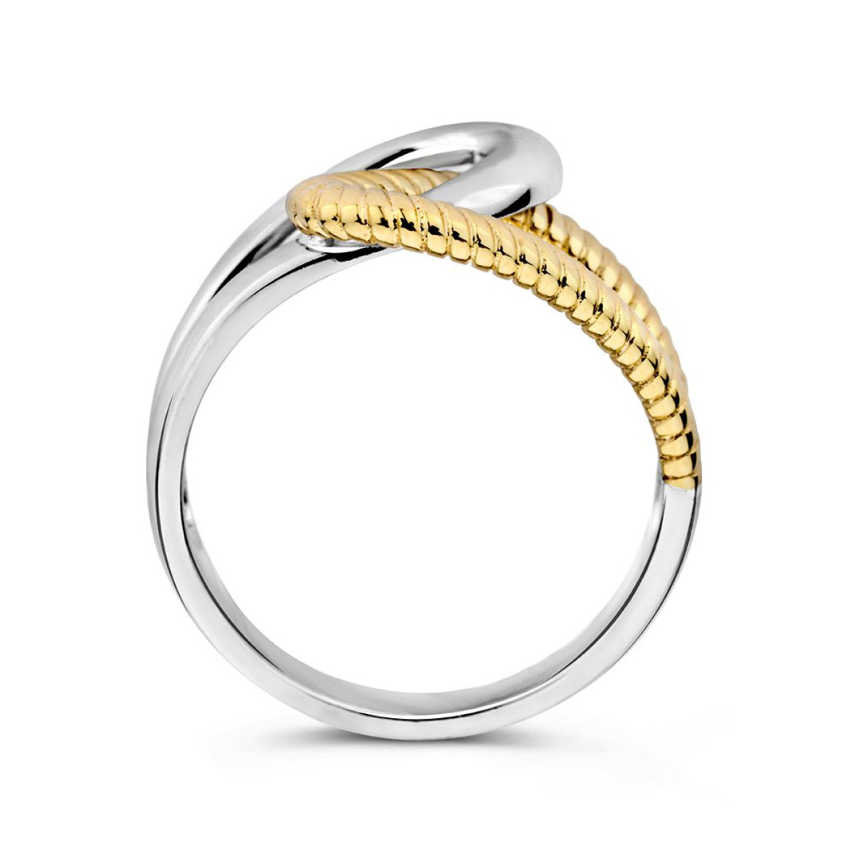 Schakelring met zilveren en gedraaide gouden schakel van 12 mm breed