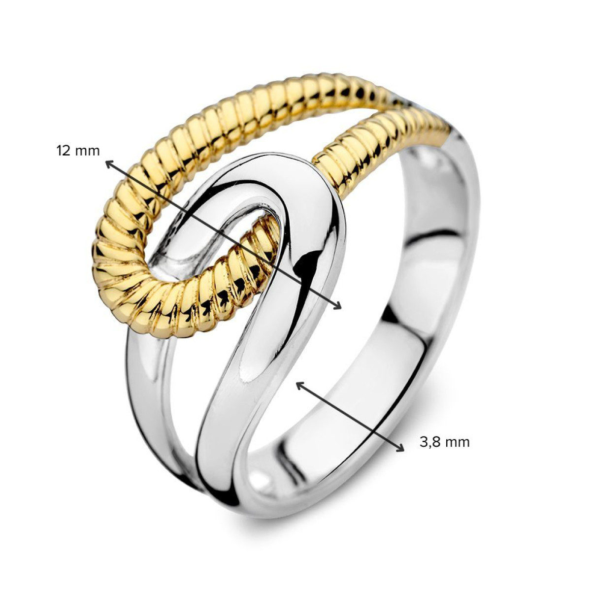Schakelring met zilveren en gedraaide gouden schakel van 12 mm breed