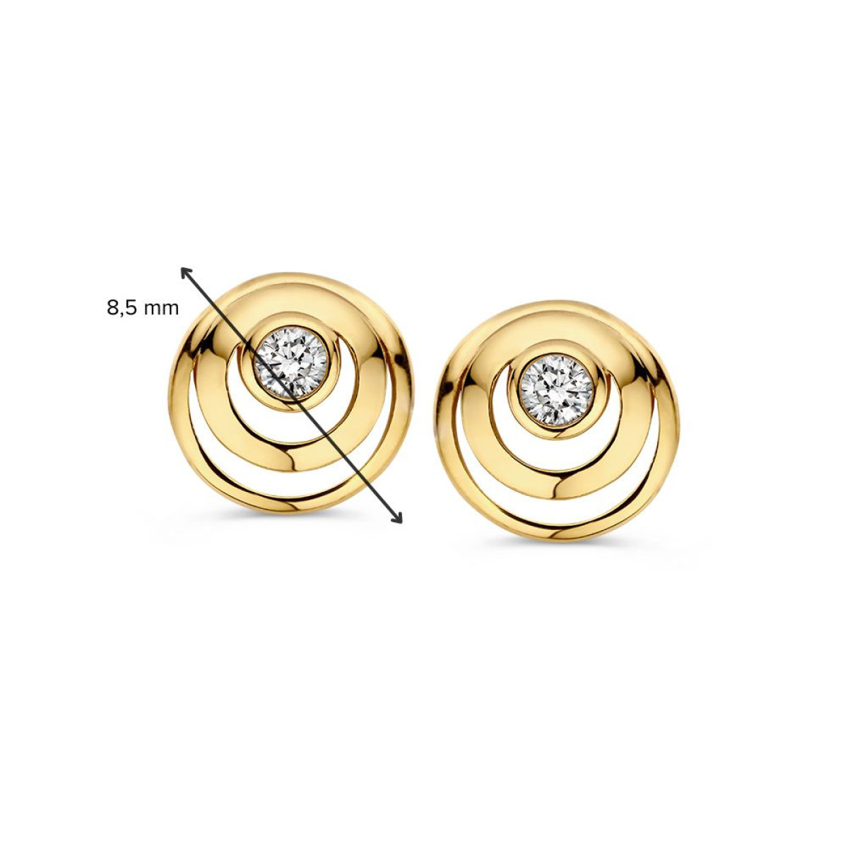 Sierlijke gouden oorknopjes met zirkonia - Diameter 8.5 mm