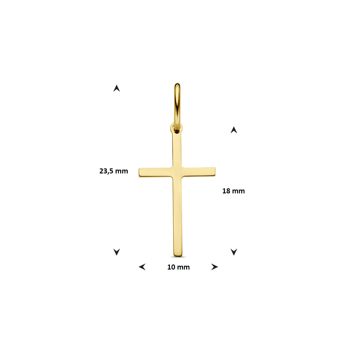 Smal gouden kruisje 10 mm breed - Hoogte 23.5 mm