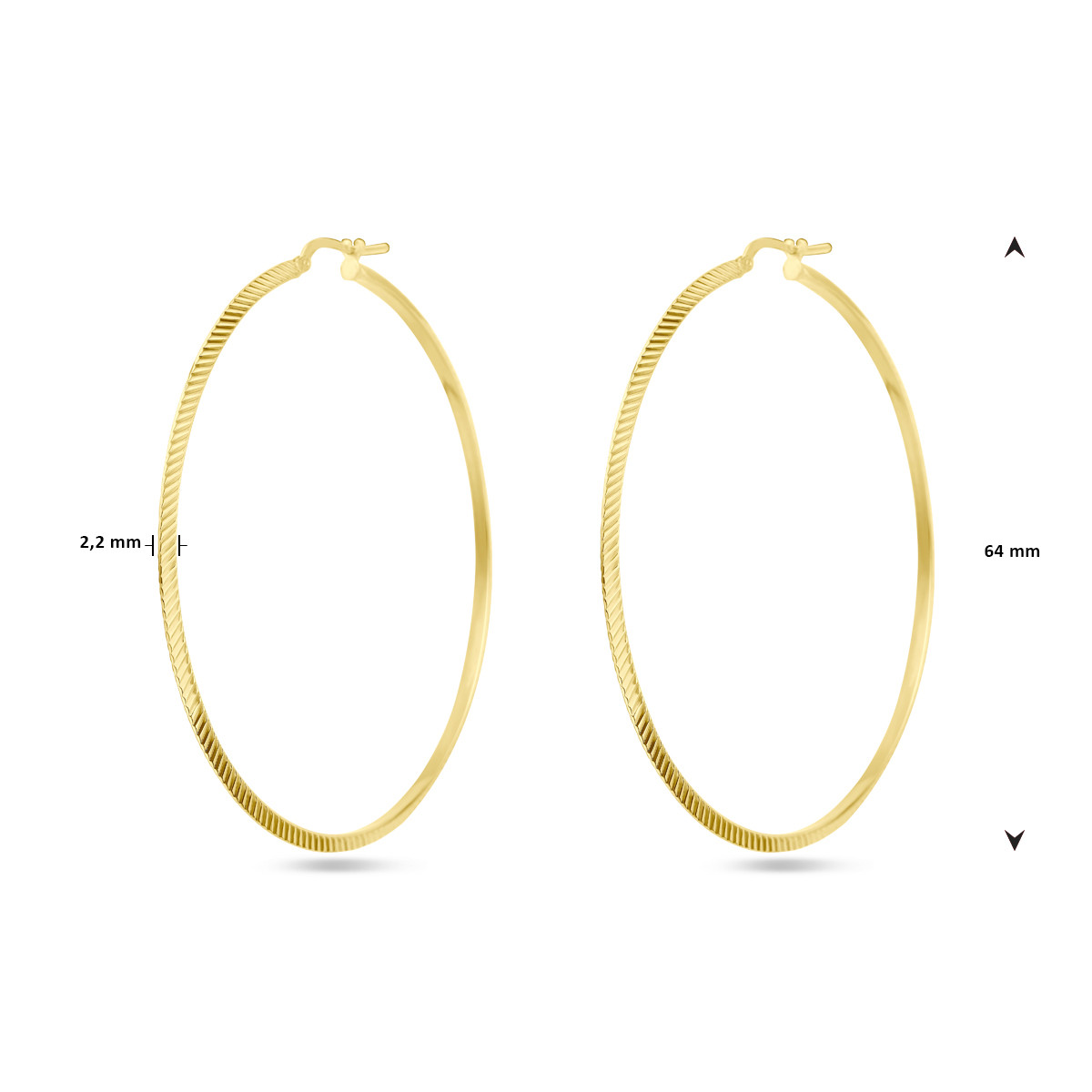 Smalle gold plated oorringen gediamanteerd 2.2 mm - Diameter 64