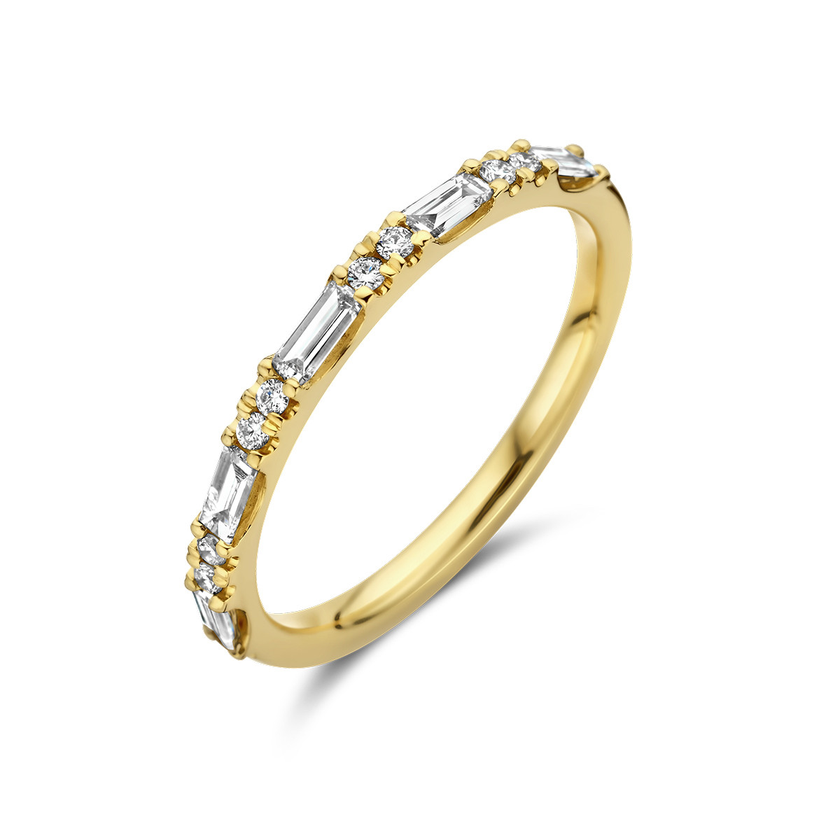 Smalle gouden ring met ronde en rechte diamanten 0.34 crt