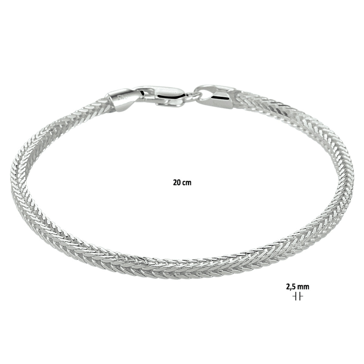 Smalle vossenstaart armband 2.5 mm zilver