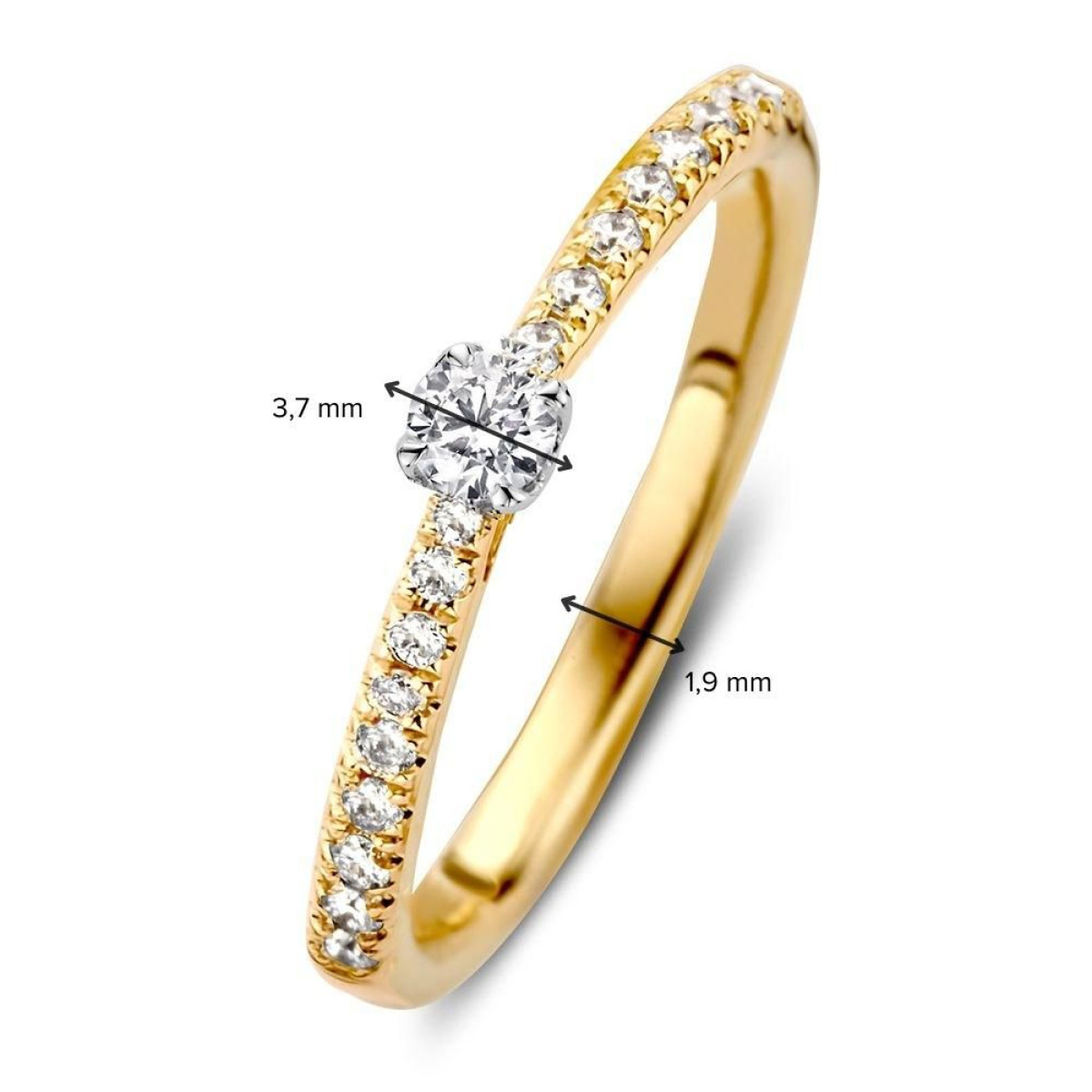 Solitair ring van 14-karaat goud met briljant geslepen diamanten 0.25 crt