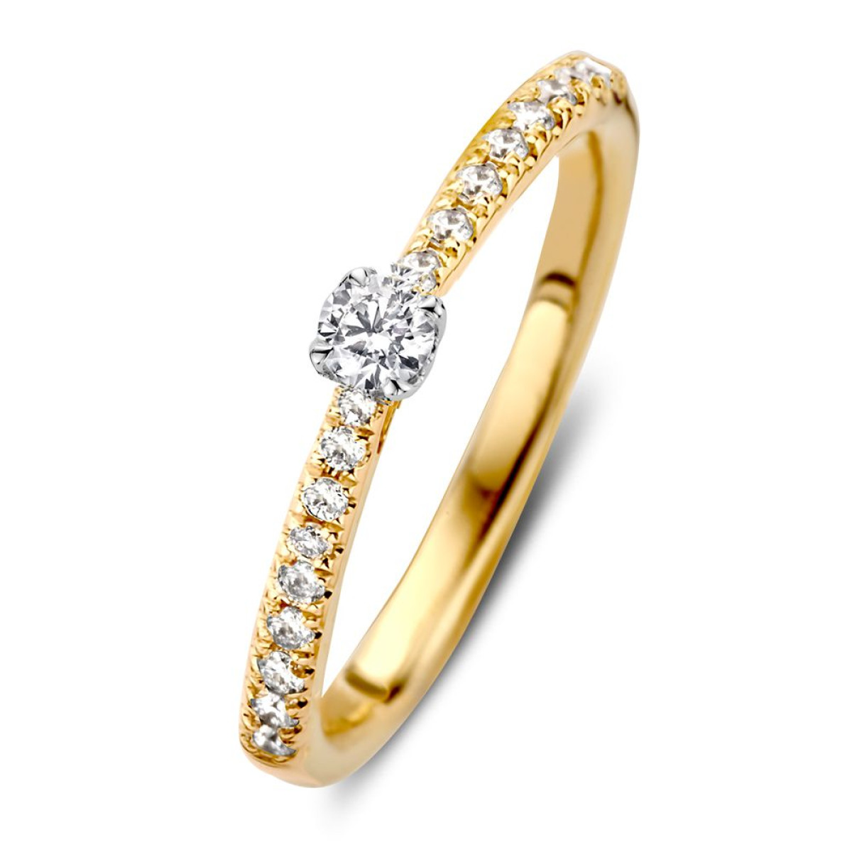 Solitair ring van 14-karaat goud met briljant geslepen diamanten 0.25 crt