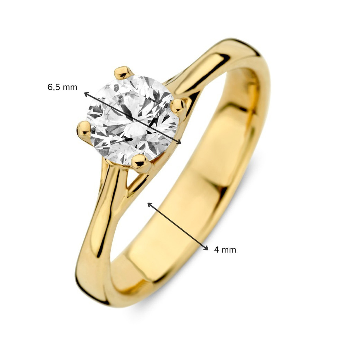 Solitair ring van 14-karaat goud met lab grown diamond 1.00 crt van 4 mm breed
