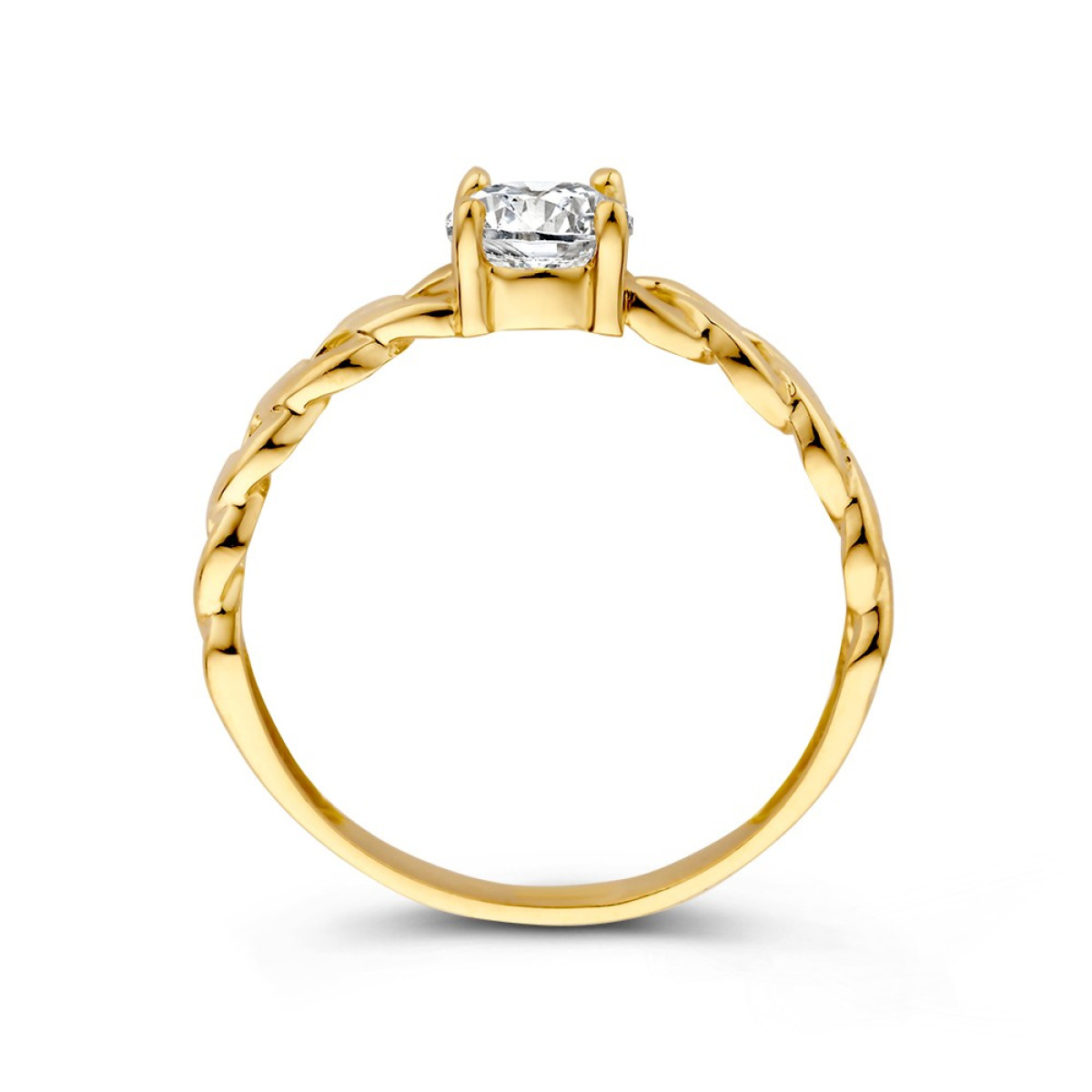 Solitair ring van goud met zirkonia en gourmet schakels van 5.5 mm breed
