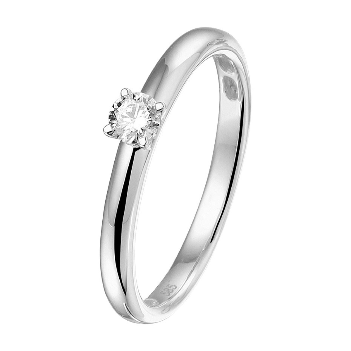Solitair ring witgoud met diamant 0.15 crt