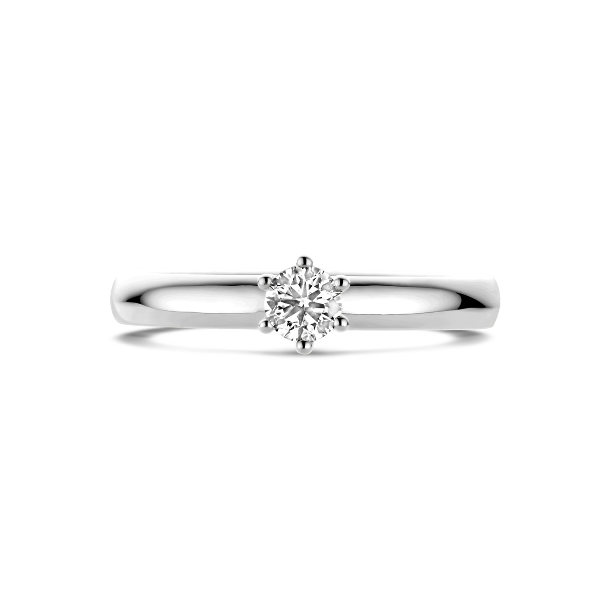 Solitaire ring met diamant van 14-karaat witgoud