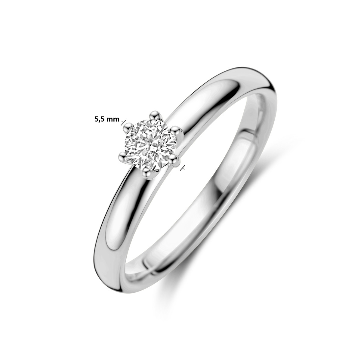 Solitaire ring met diamant van 14-karaat witgoud