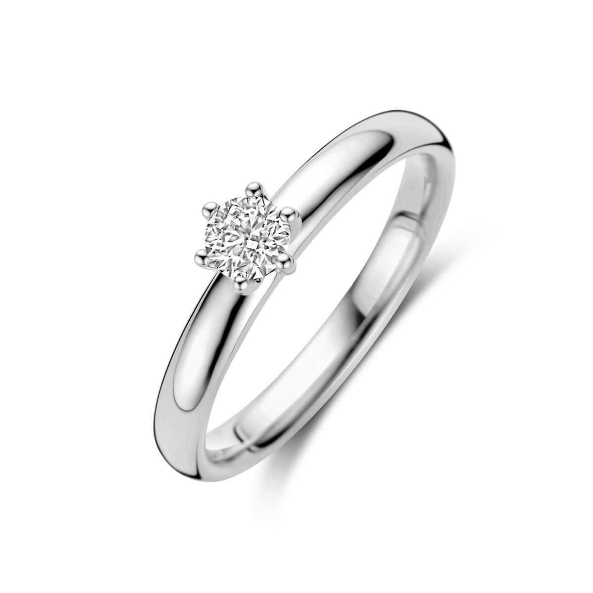 Solitaire ring met diamant van 14-karaat witgoud