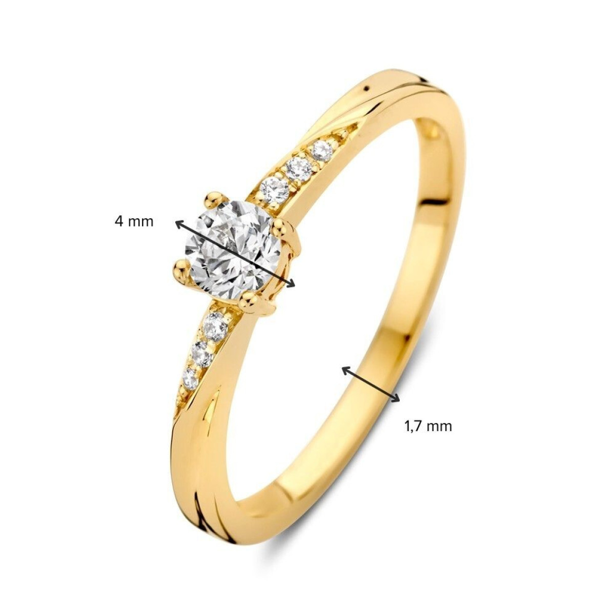 Solitaire ring van 14-karaat goud en zirkonia van 4 mm