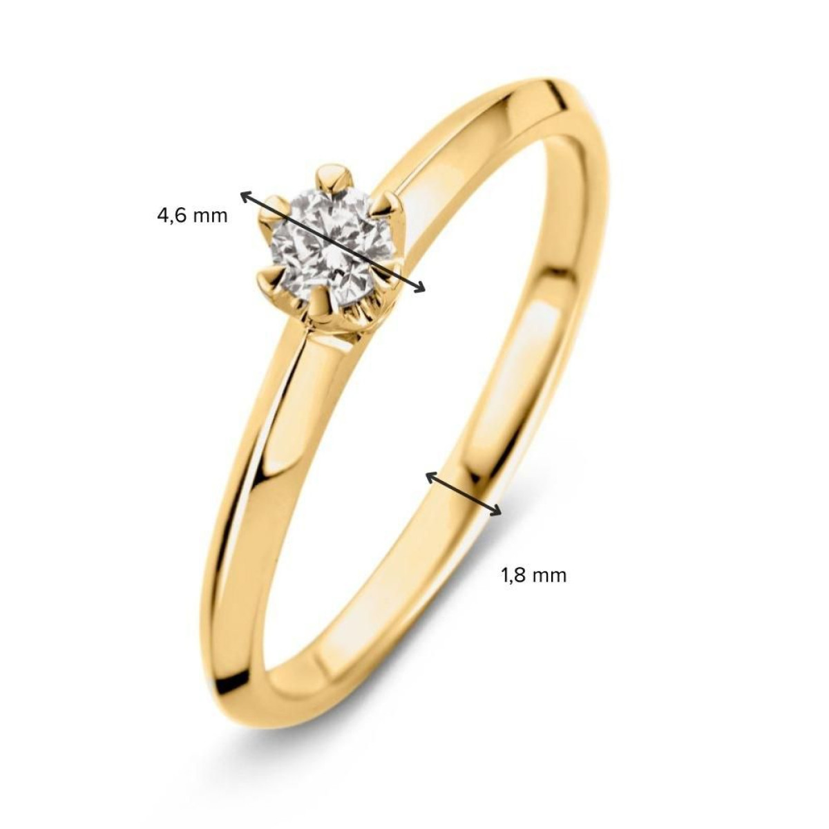 Solitaire ring van 14-karaat goud met diamant 0.19 crt